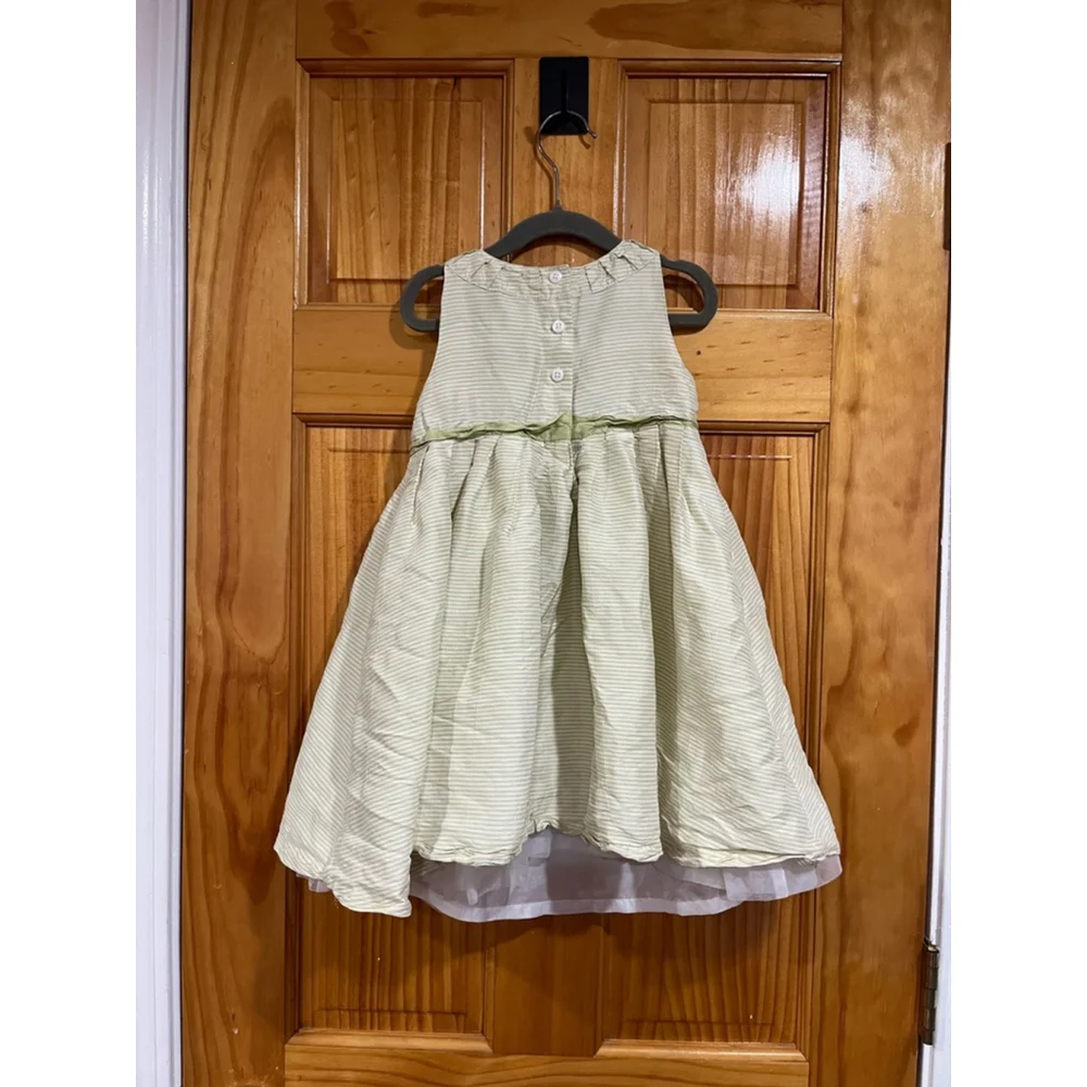 Janie and Jack Special Occasion Green and White Stripe Pure Silk Dress Size 4T